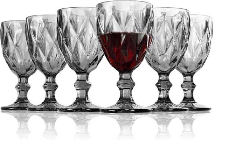 Copa de Vino de Vidrio con Relieve – Set de 6 Unidades Color Humo-2