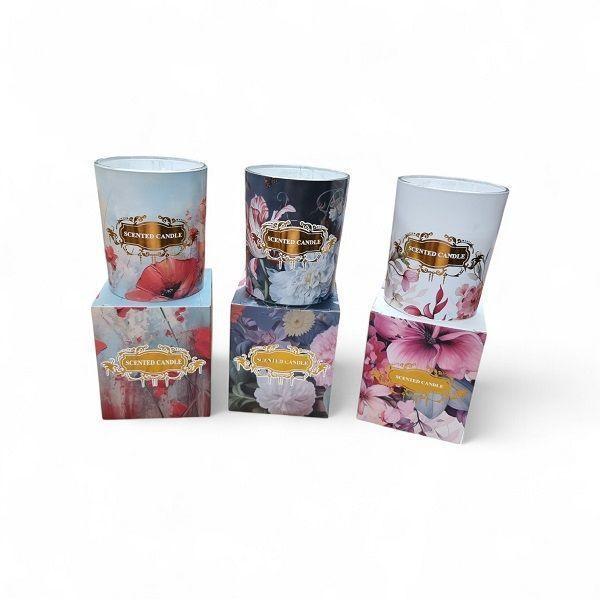 Velas aromática en vaso con diseño de Flores-3