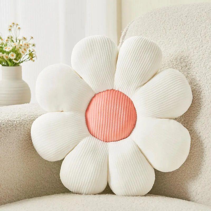 Cojín Flor Margarita Plush Suave Asiento, Color Blanco 38 x 38 cm-0