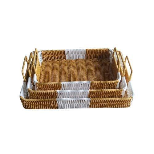 Set de Cestas Cuadradas Tejidas a Mano con Asas, Talla S:  5 x 25 x 25 cm, Talla M: 5 x 30 x 30 cm T-0