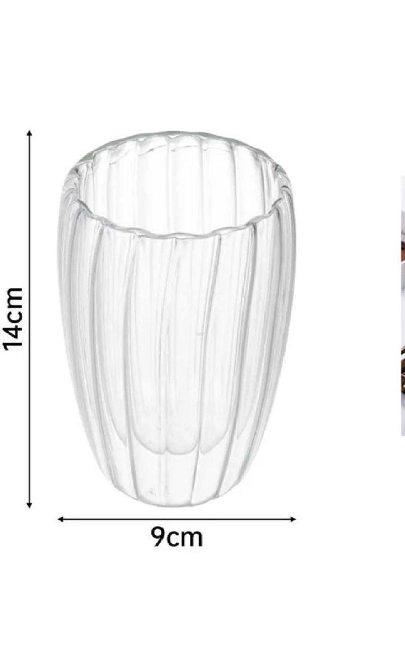 Vaso de vidrio transparente doble pared con relieve – 450 ml-2