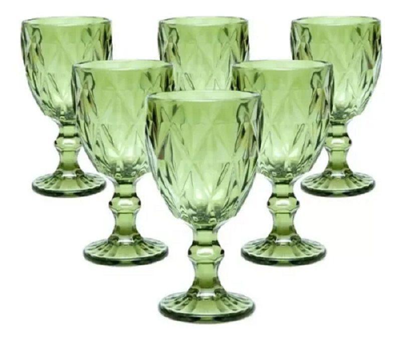 Copa de Vino de Vidrio con Relieve – Set de 6 Unidades Color Verde-2