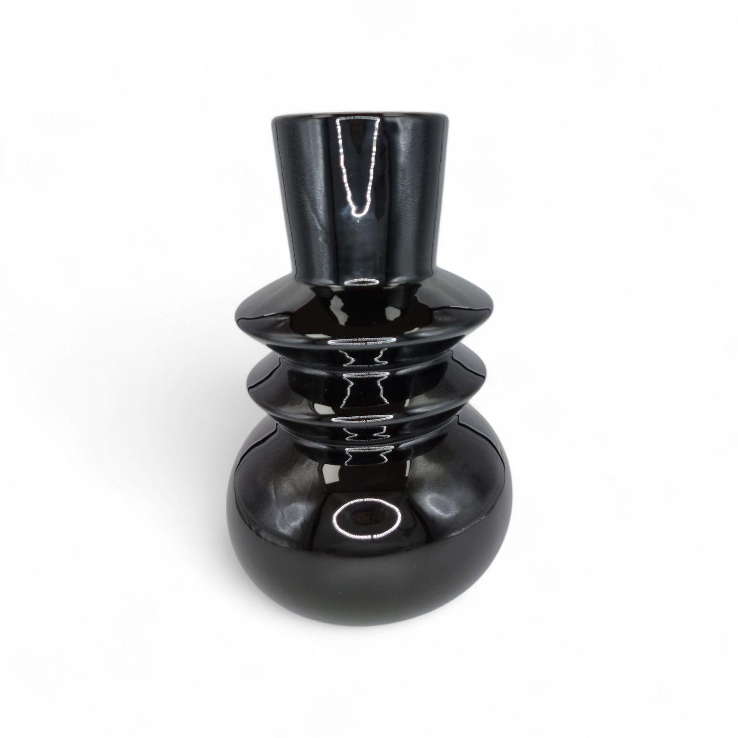 JARRON FLORERO DECORATIVO DE CRISTAL NEGRO VINTAGE -20 x 7-3