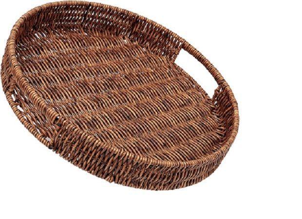 Bandeja Redonda de Rattan Tejida a Mano  Color Marrón (35*35*5 cm)-2