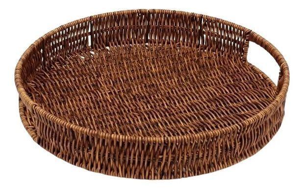 Bandeja Redonda de Rattan Tejida a Mano  Color Marrón (35*35*5 cm)-3