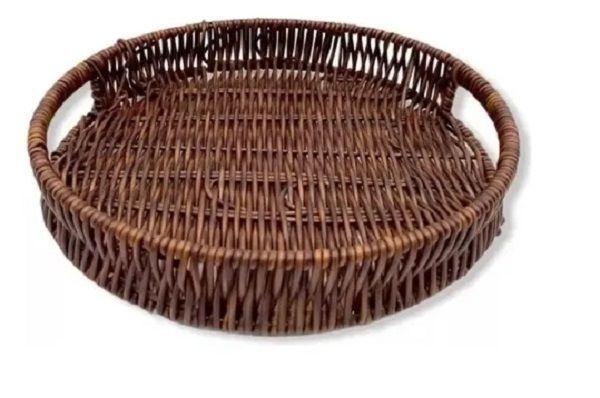 Bandeja Redonda de Rattan Tejida a Mano  Color Marrón (35*35*5 cm)-4