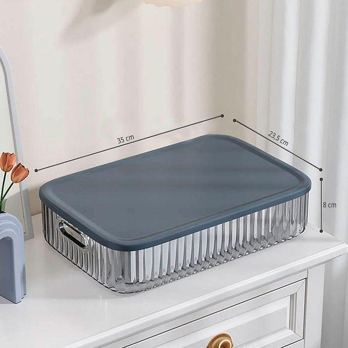 Caja organizadora plástica con tapa color gris 35 cmx 23.5 cmx 8 cm-0