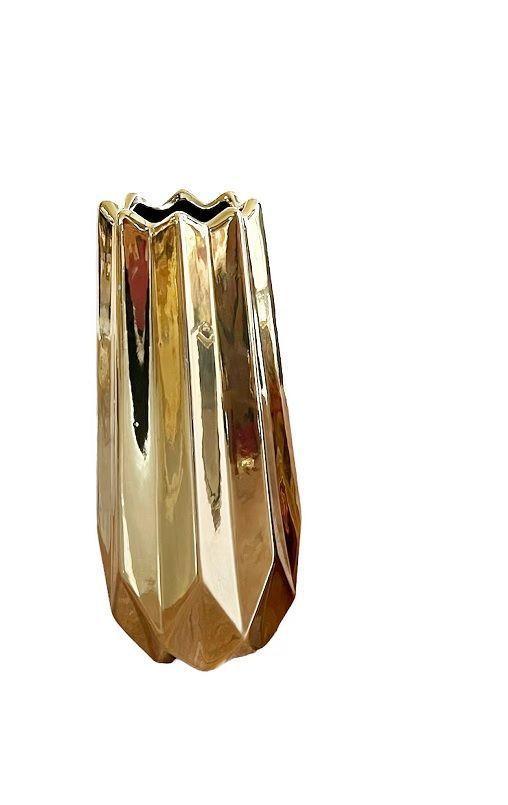 JARRON DE CERAMICA NORDICO DECORATIVO TALLA L, COLOR DORADO MEDIDA 30* 8-2