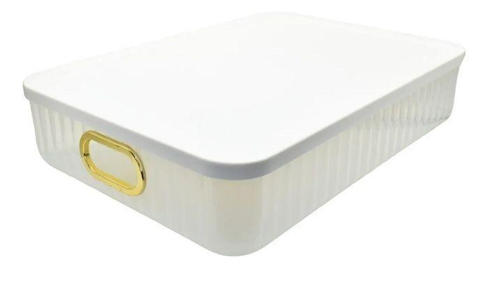 Caja organizadora plástica con tapa color blanca, 35 cmx 23.5 cmx 8 cm-0