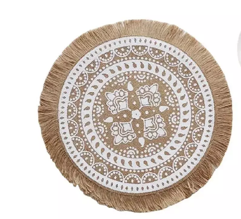 Manteles Individuales De Mesa con decoración Etnia, yute 38 cm-0