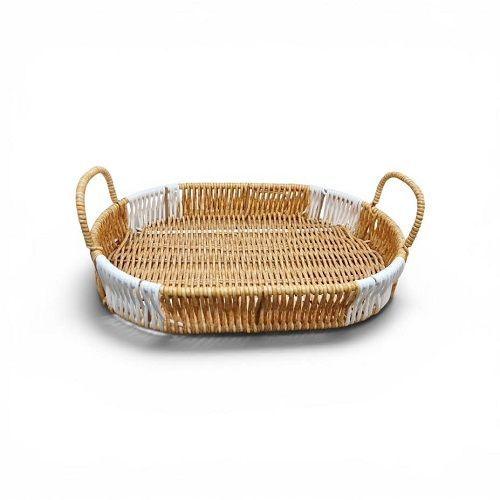Cesta de mimbre Ovalada, tejida a mano con asa,  5 x 25 x 35 cm-2