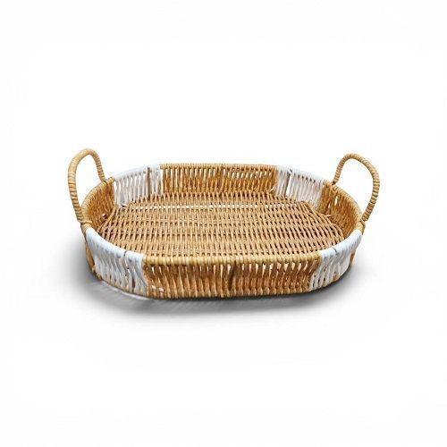 Cesta de mimbre Ovalada, tejida a mano con asa,  (5 x 25 x 35 cm)-2