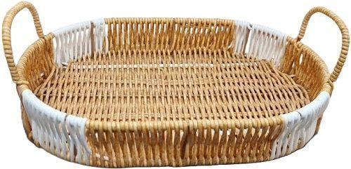 Cesta de mimbre Ovalada, tejida a mano con asa,  (5 x 25 x 35 cm)-3