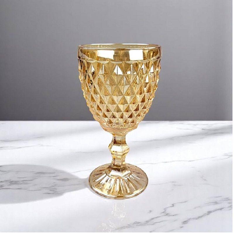 Set de 6 Copas de Vino Diseño Diamante – Dorado Abrillantado-2