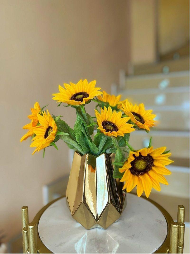 JARRON DE CERAMICA NORDICO DECORATIVO TALLA S, COLOR DORADO MEDIDA 16* 9-2