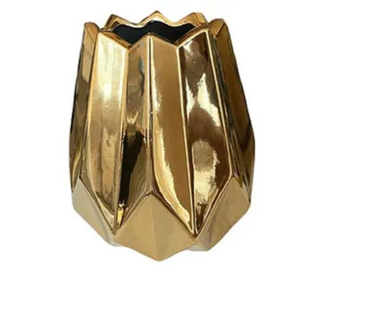 JARRON DE CERAMICA NORDICO DECORATIVO TALLA S, COLOR DORADO MEDIDA 16* 9-3