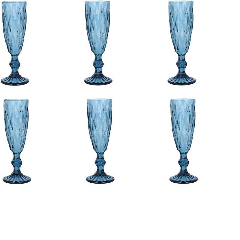 Copa de Vino para Espumante de Vidrio – Set de 6 Unidades Color Azul-2
