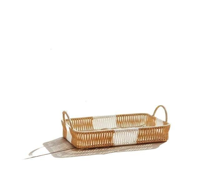 Cesta de mimbre tejida a mano con asa,Talla L: 5 x 35 x 35 cm-0