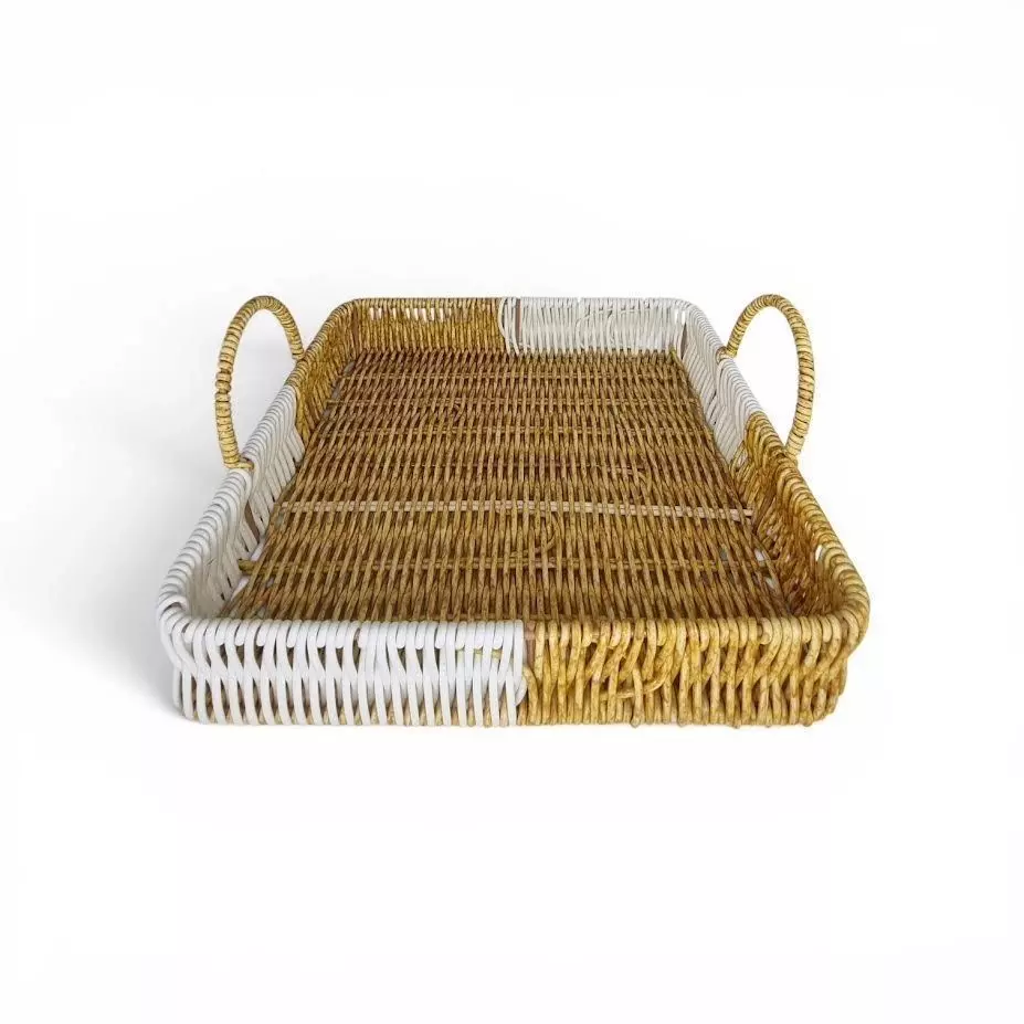 Cesta de mimbre tejida a mano con asa,Talla L: 5 x 35 x 35 cm-1