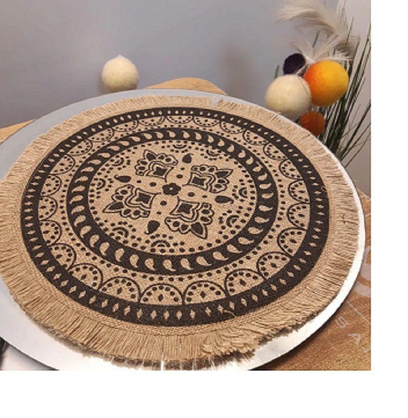  Individuales Manteles de Mesa con decoración Etnia, yute 38 cm-1