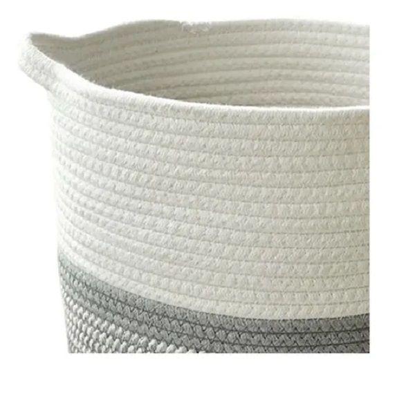 Cestas De Tejidas entrelazadas en color Gris y blanco, Cesto almacenamiento tejido, Cuerda 30 x 30-2