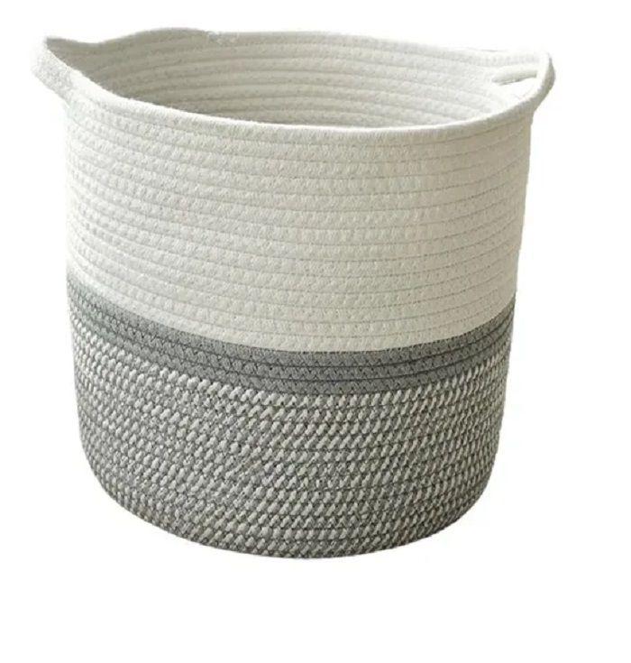 Cestas De Tejidas entrelazadas en color Gris y blanco, Cesto almacenamiento tejido, Cuerda 30 x 30-3