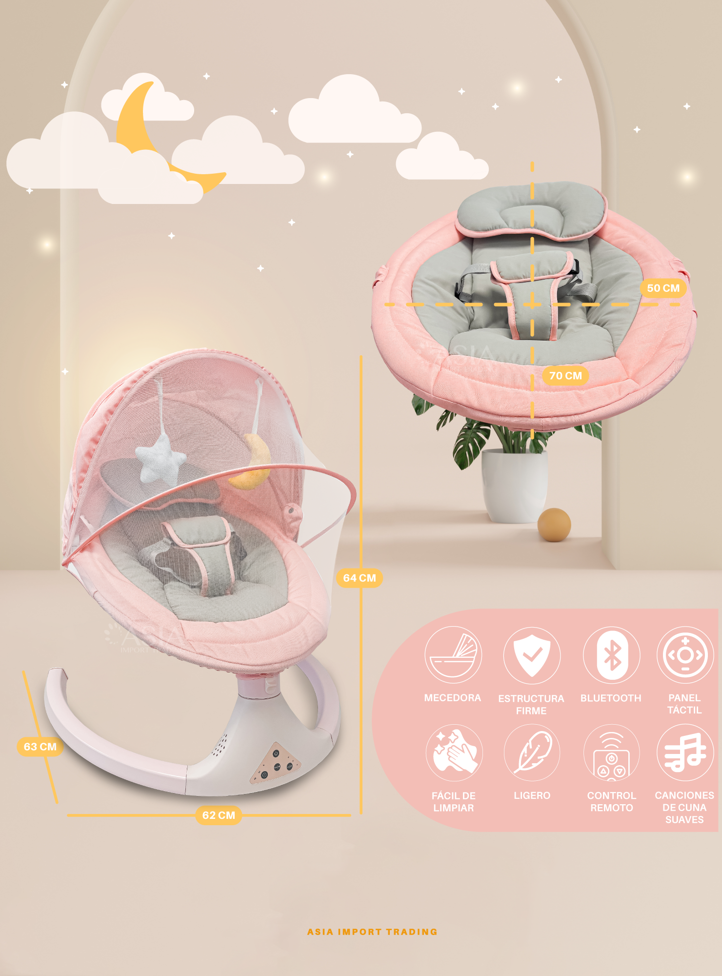 Silla Mecedora Automática color Rosado-3