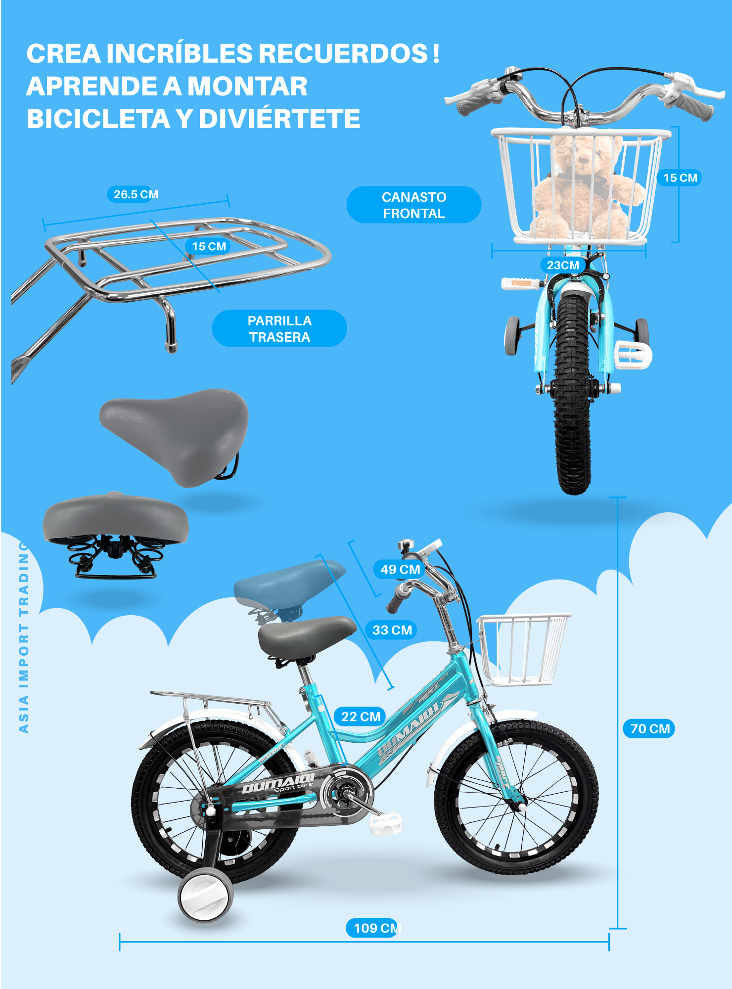 Bicicleta Infantil Aro 16 Celeste-3
