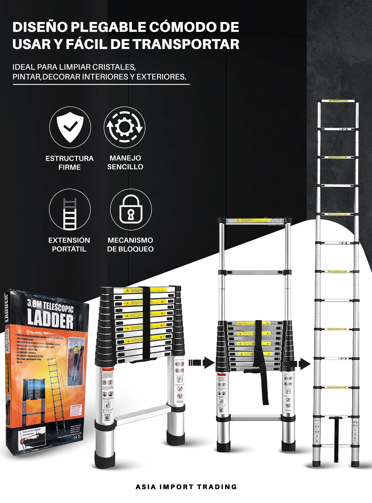 Escalera Retractil Telescopica 3.8 mt-1
