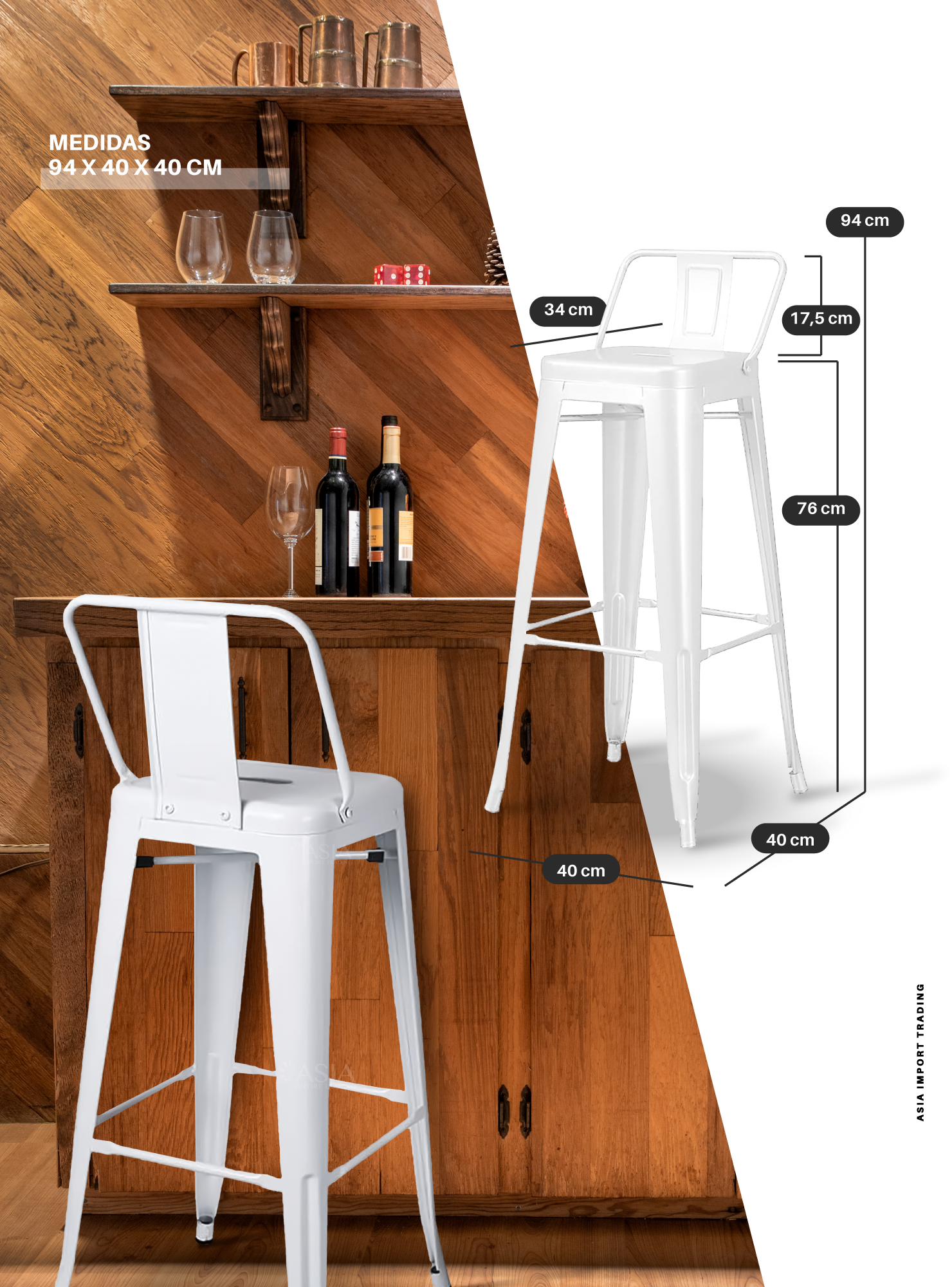 Silla de Bar Blanca con respaldo-3