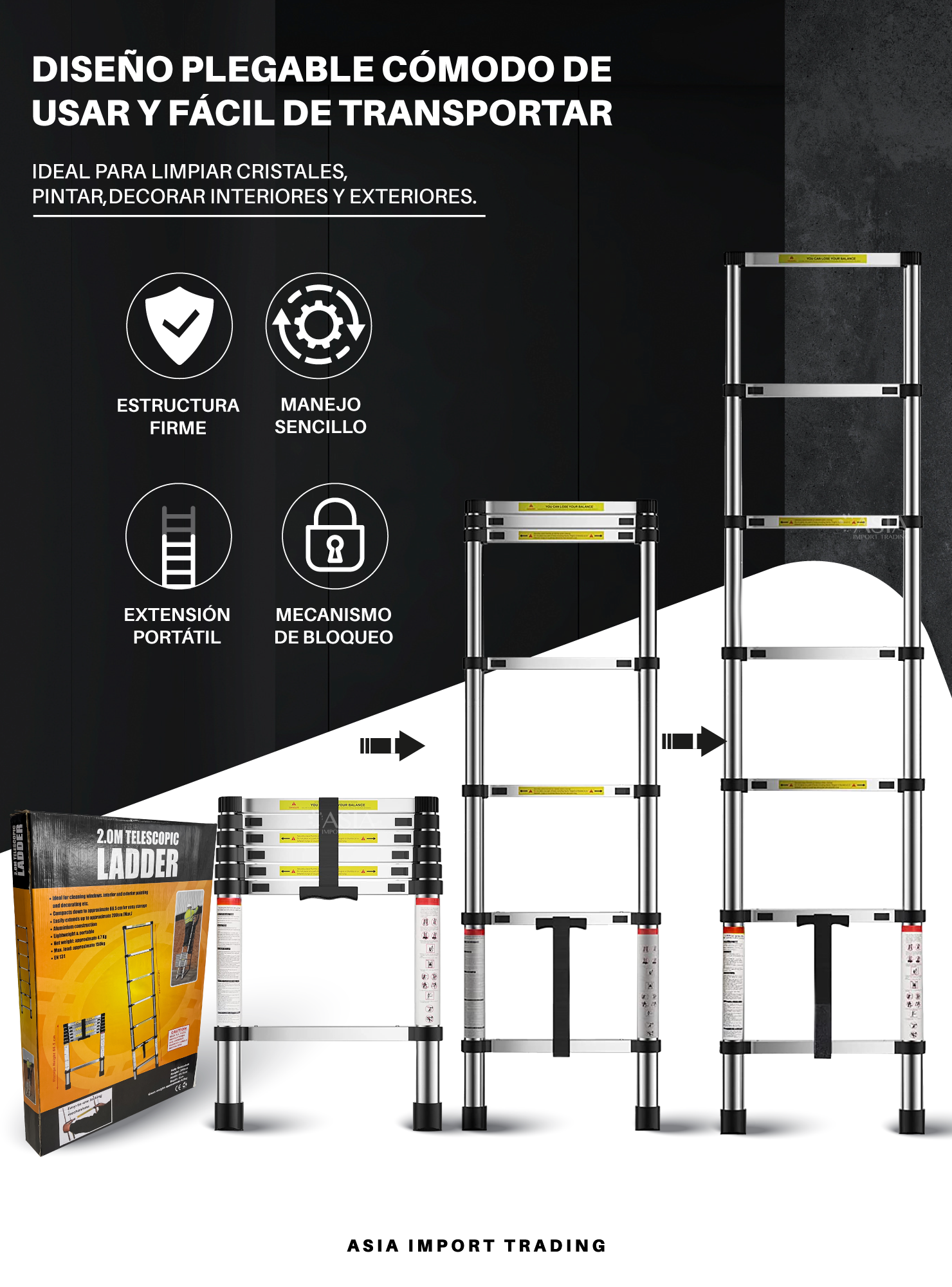 Escalera Retractil Telescopica 2.0 mt -1