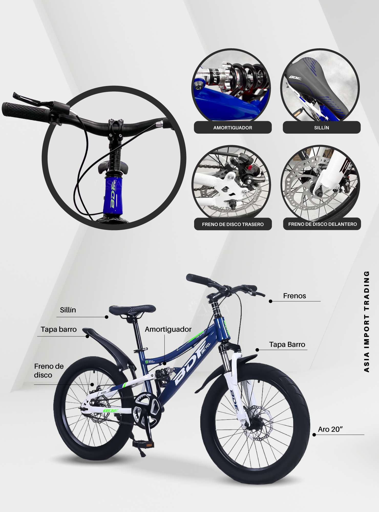 Bicicleta MTB Aro 20 Azul Doble Suspension-2