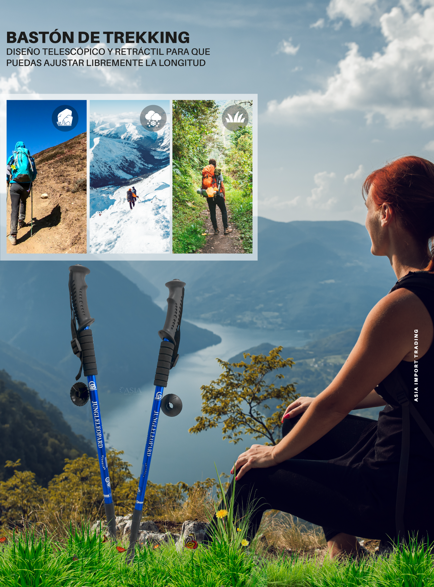 Baston de Trekking Antishock Azul-1