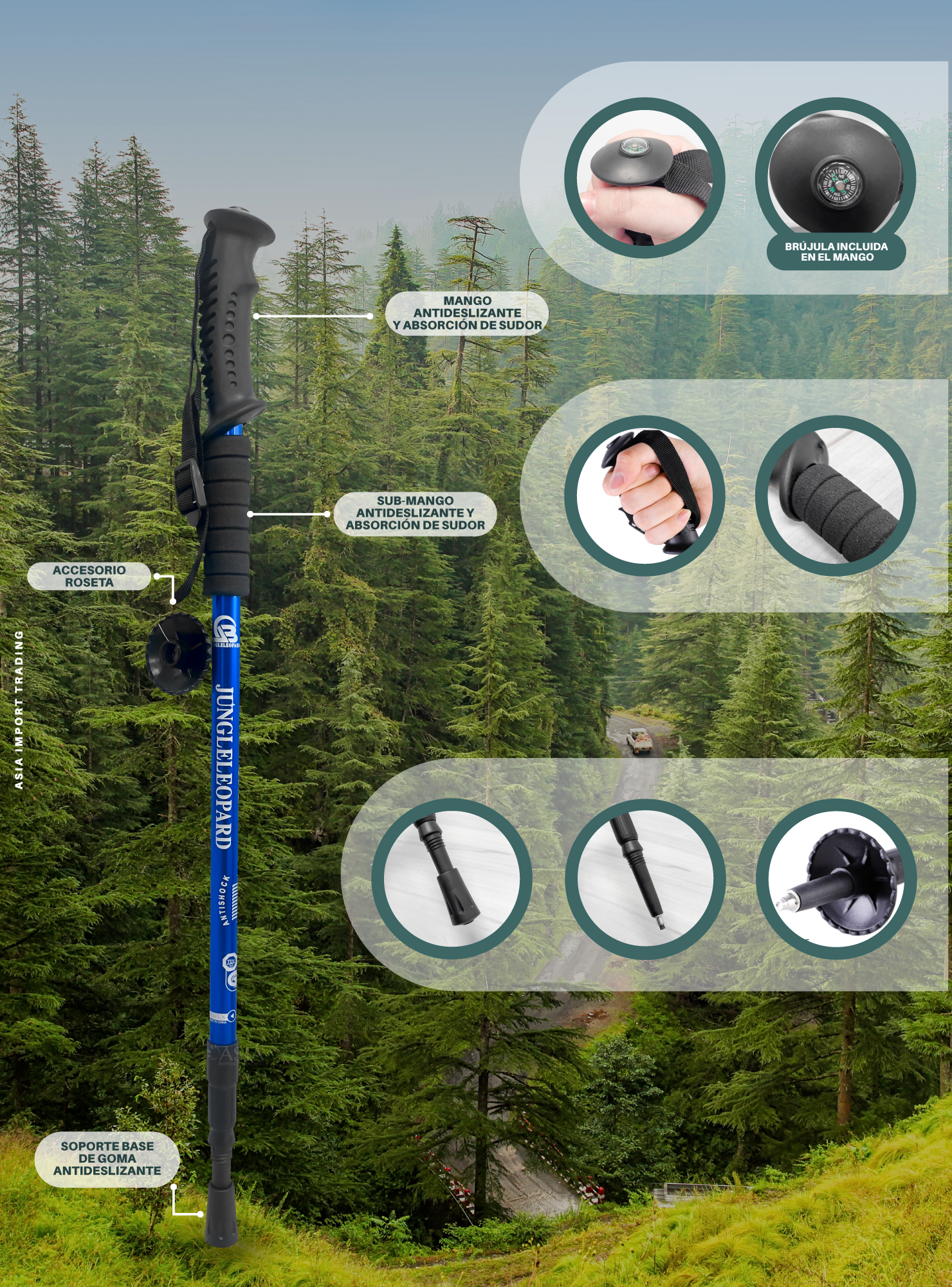 Baston de Trekking Antishock Azul-2