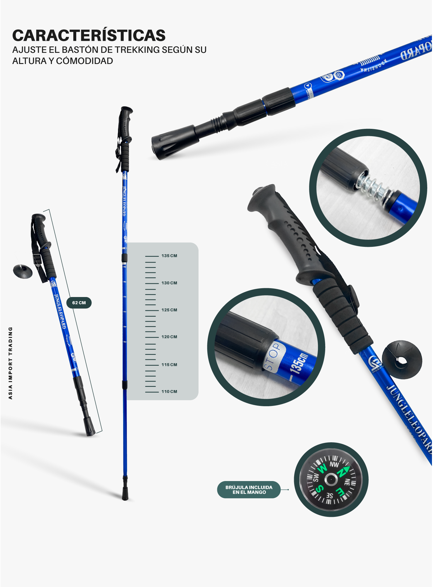Baston de Trekking Antishock Azul-3