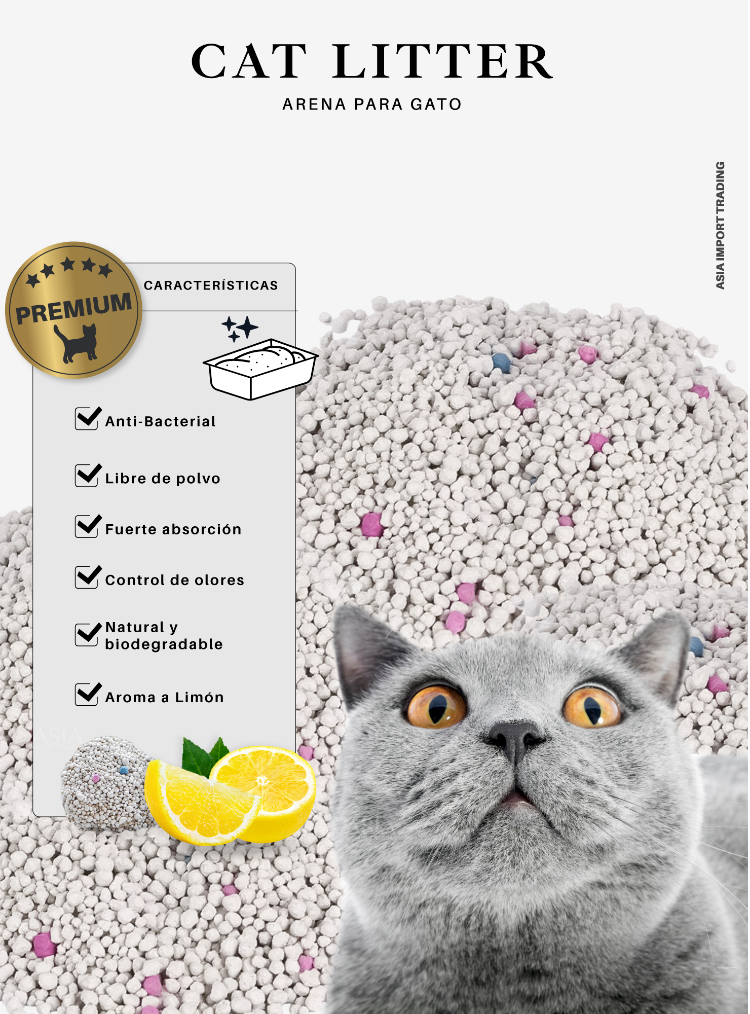 Arena para gatos Premium aroma Limon 16k-3