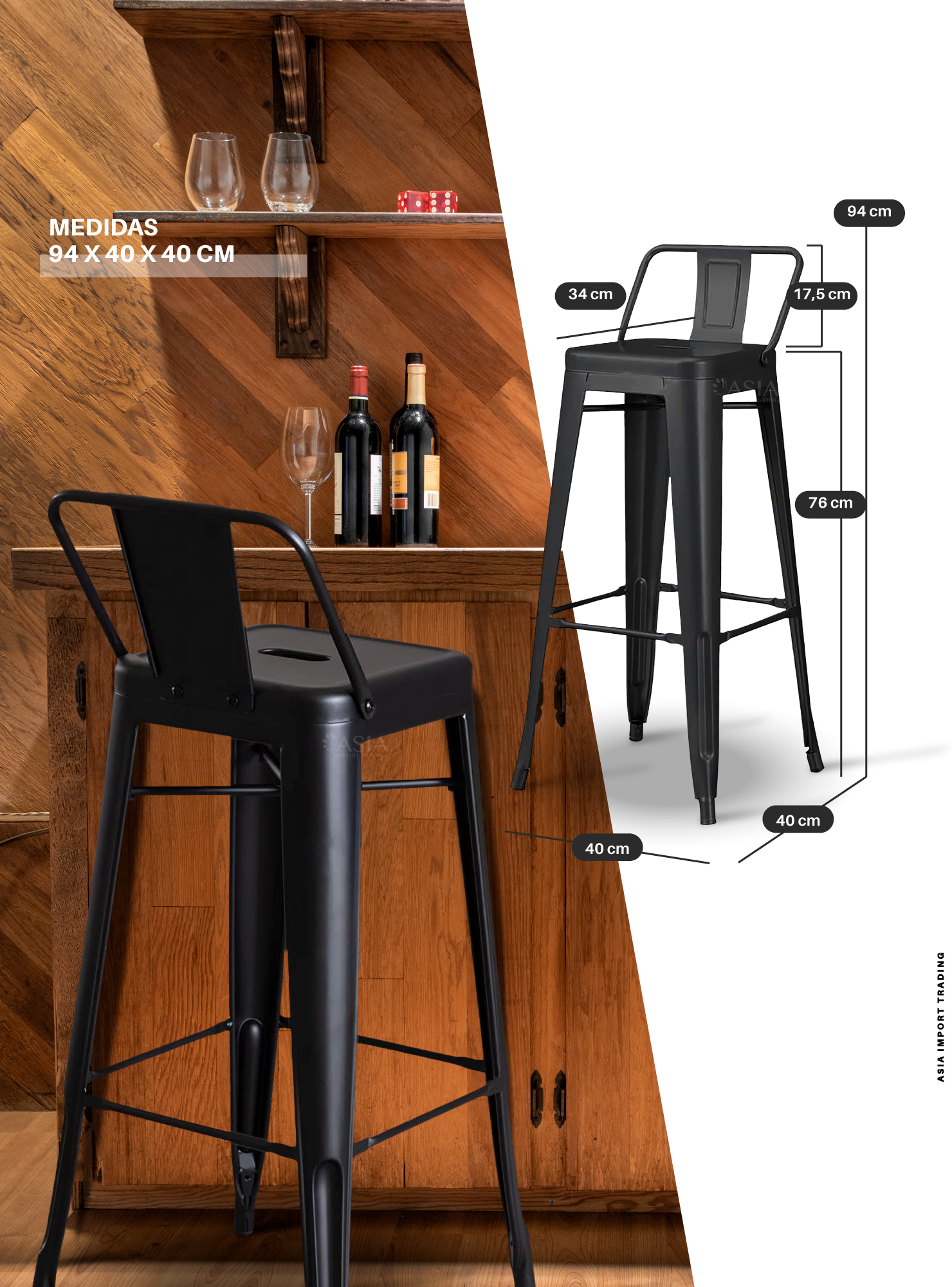 Silla de Bar Negra con respaldo-3