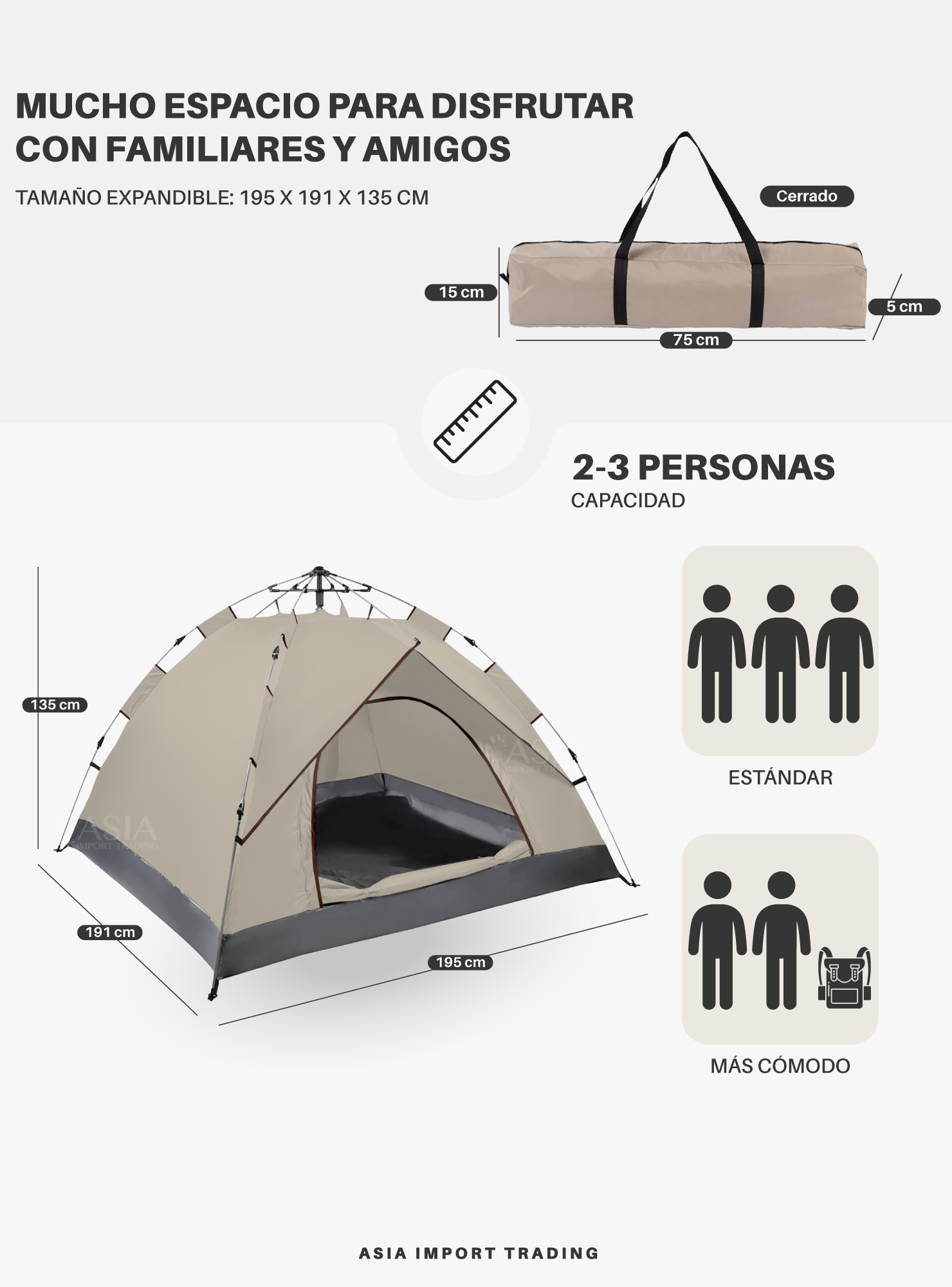 Carpa Iglú Compacta para 2-3 Personas color beige-3