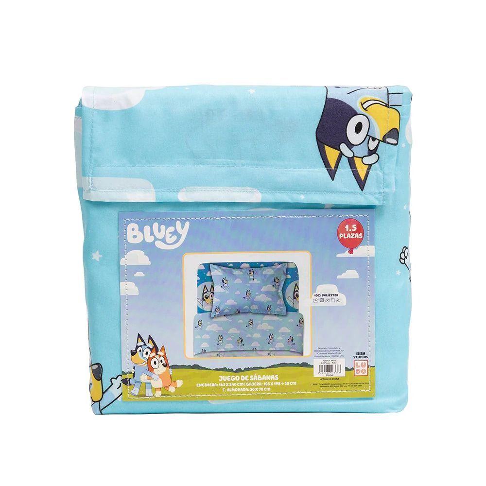 Juego de Sabanas Infantiles Microfibra 1,5 Plazas Bluey Nubes-2