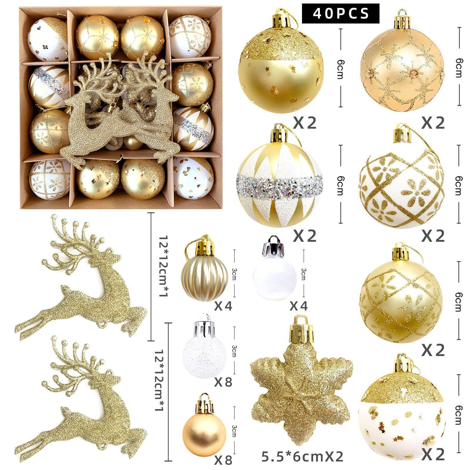 Set de Adornos Navideños de 40 Piezas Blanco-Dorado-1