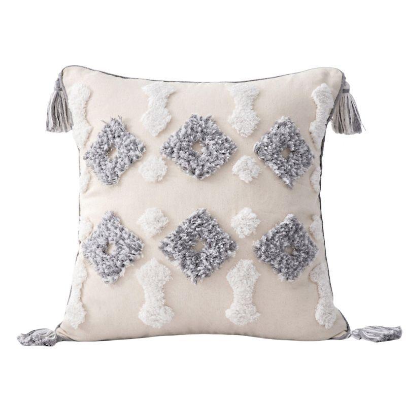 Funda Cojín Boho Chic 100% Algodón 45x45cm Blanco-0