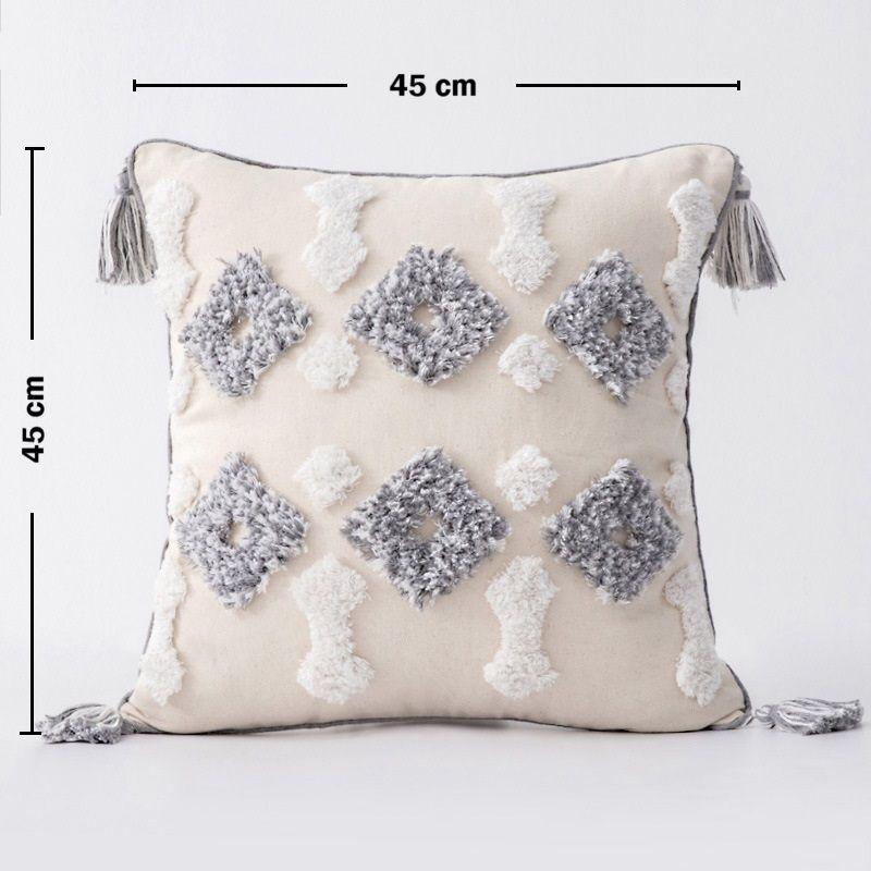 Funda Cojín Boho Chic 100% Algodón 45x45cm Blanco-2