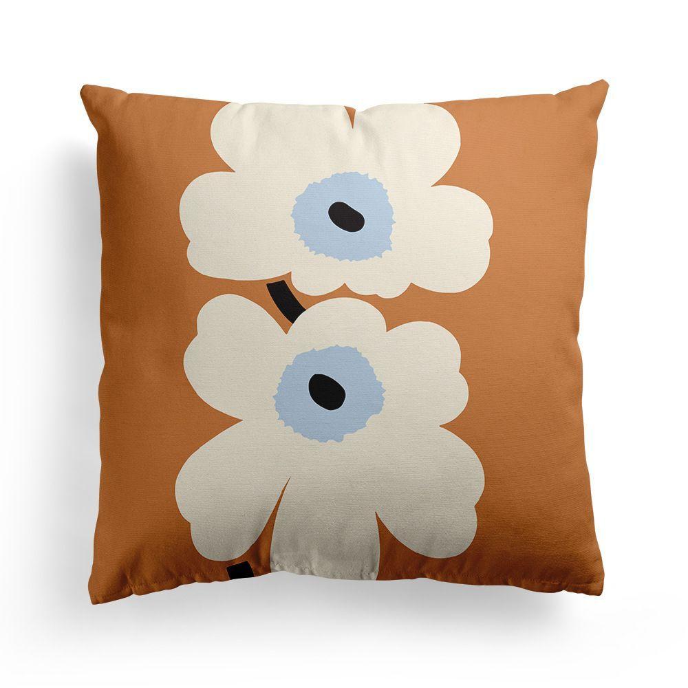 Funda Cojín Boho Retro Poliéster 45x45cm Flores Blancas Azules-0