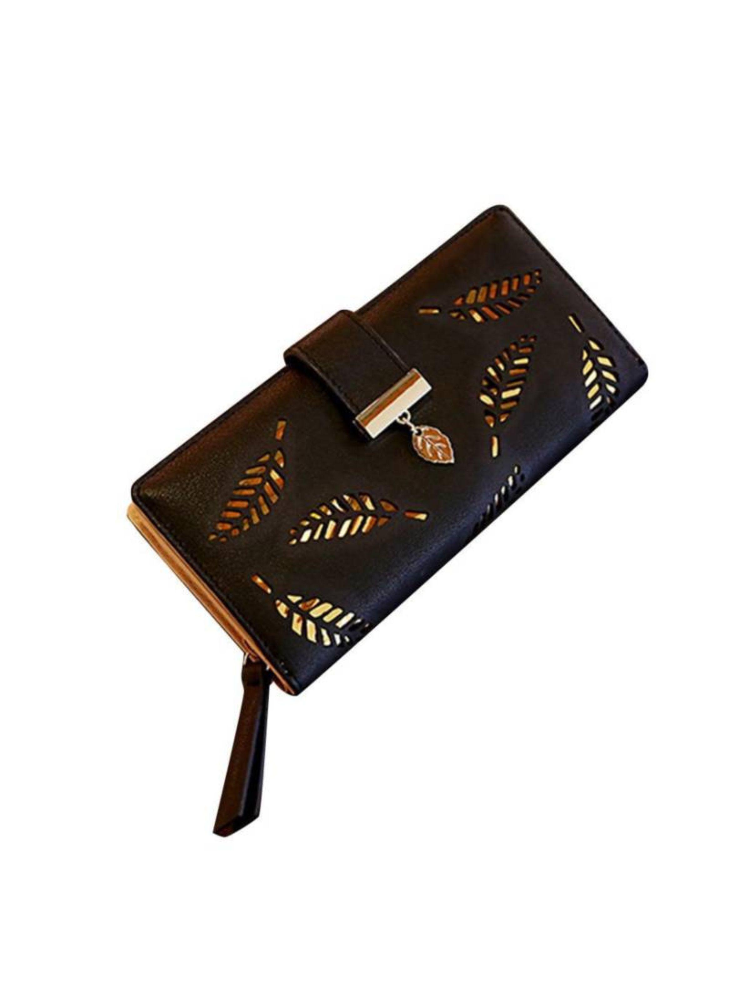 Billetera Cartera Hojas Para Mujer Negra-0