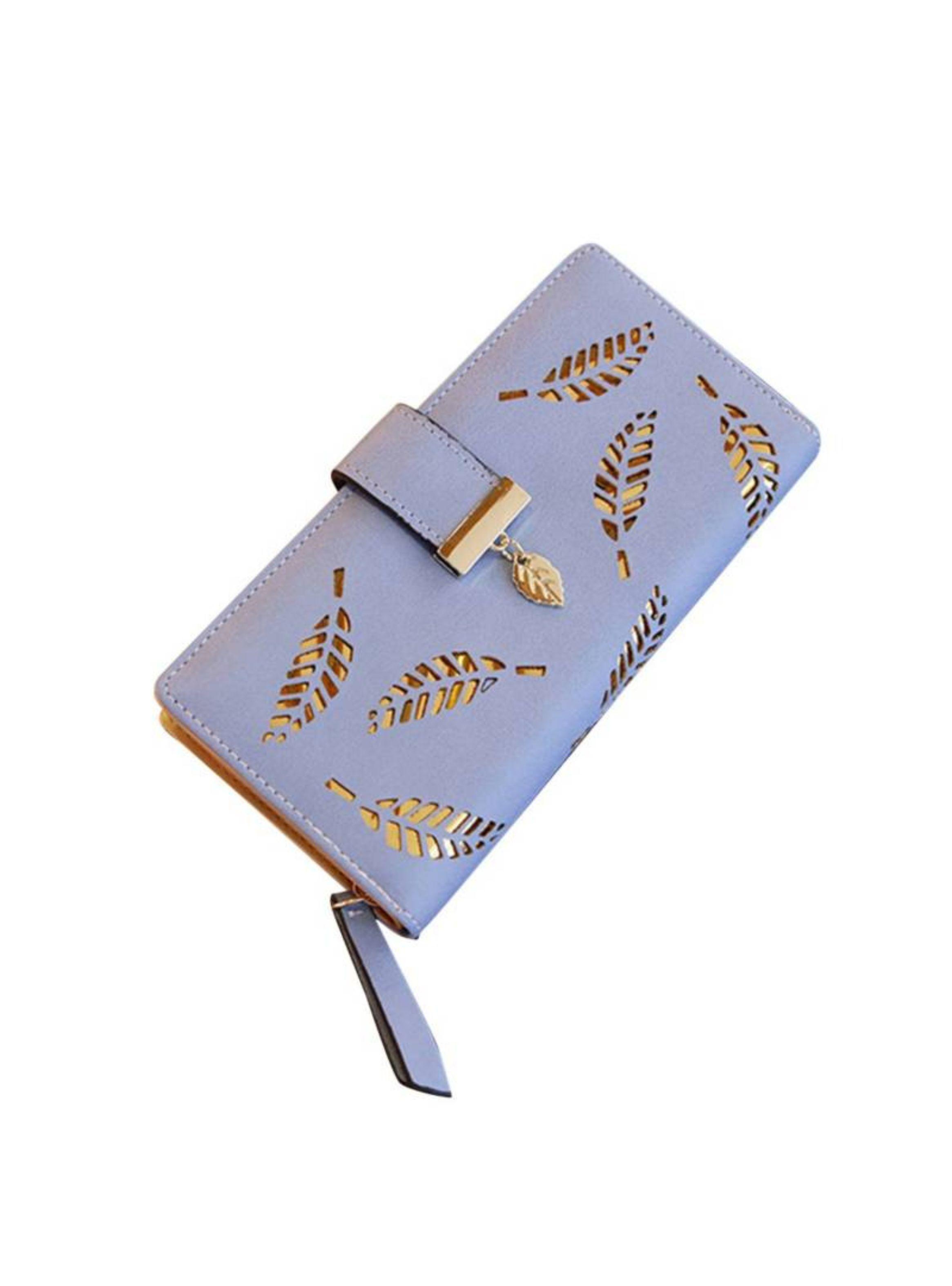 Billetera Cartera Hojas Para Mujer Celeste-0