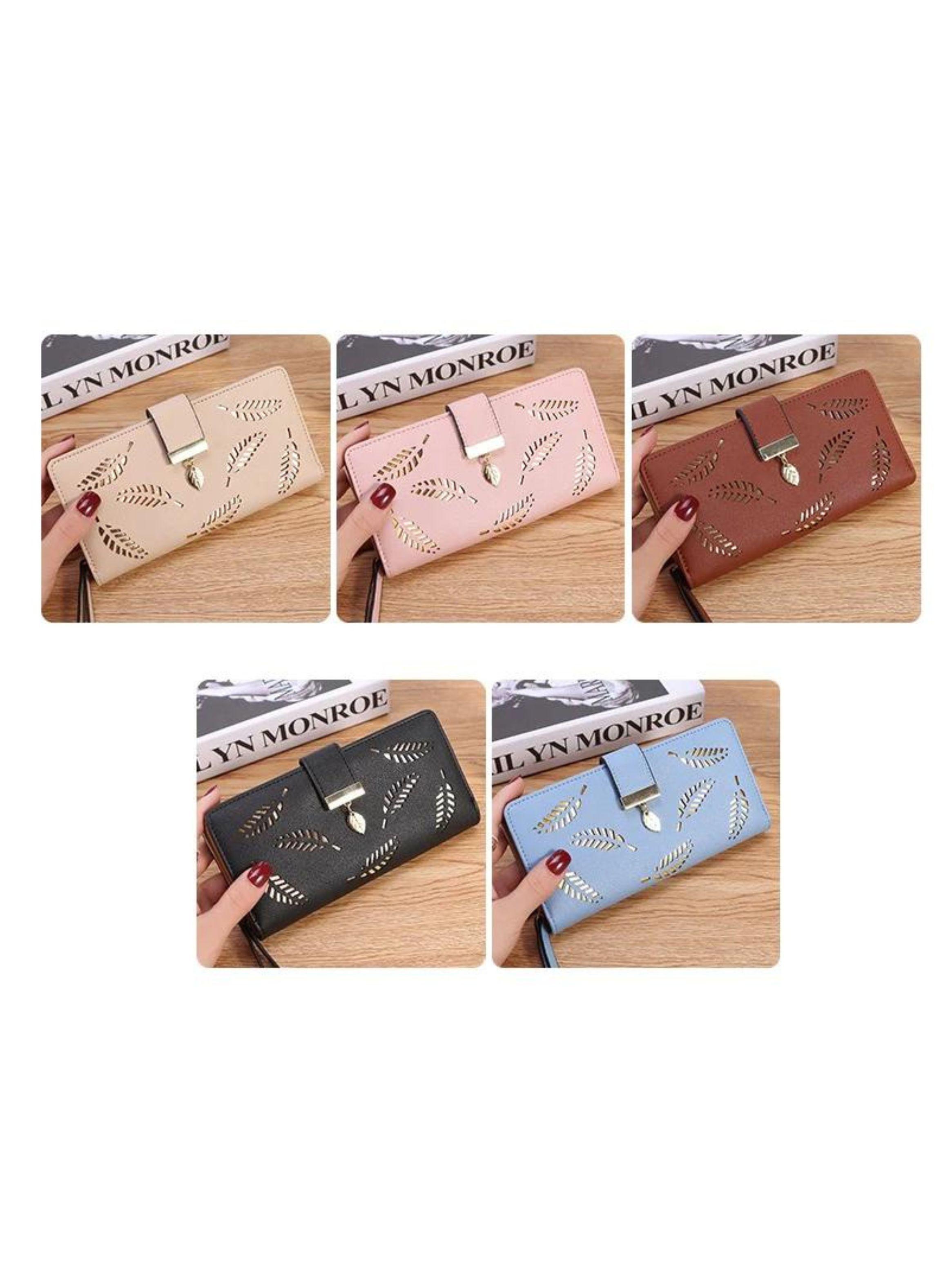 Billetera Cartera Hojas Para Mujer Celeste-2