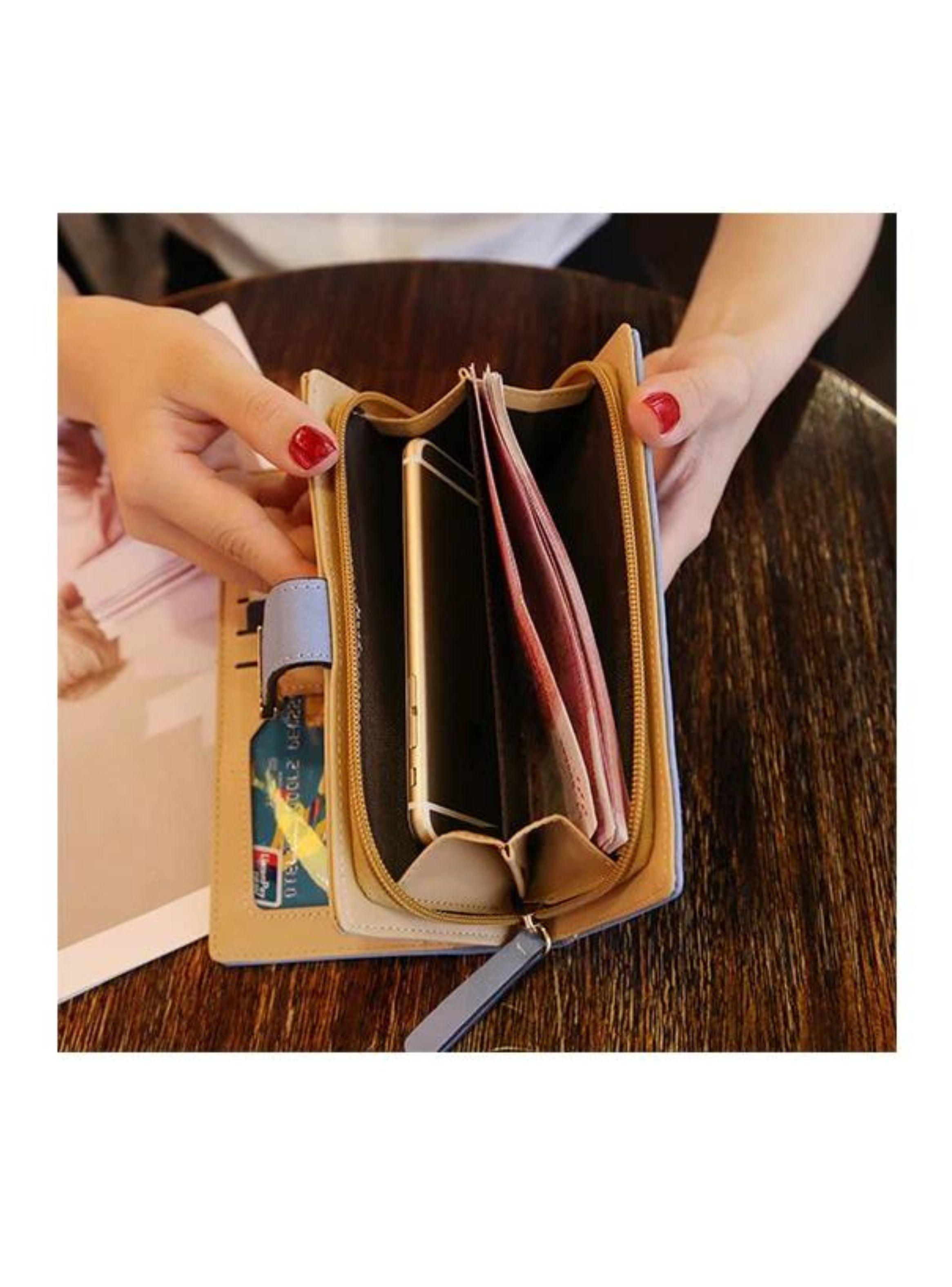 Billetera Cartera Hojas Para Mujer Celeste-4