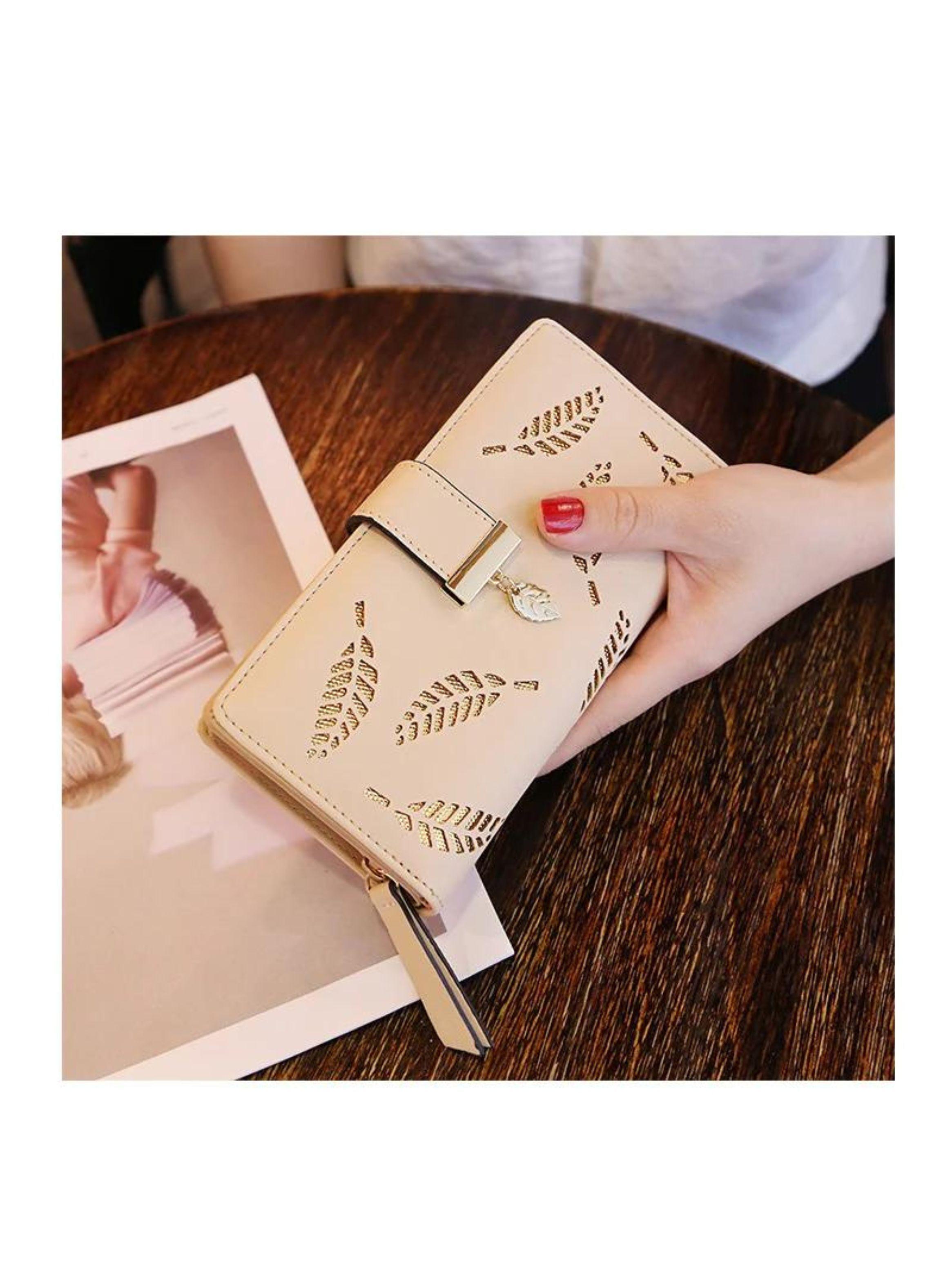 Billetera Cartera Hojas Para Mujer Café-2