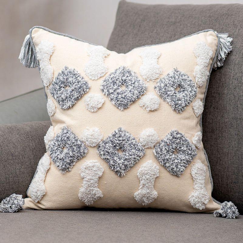 Cojín Boho Chic 100% Algodón 45x45cm Blanco-3