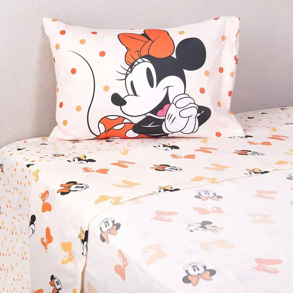 Juego de Sabanas Infantiles Microfibra 1,5 Plazas Minnie Beige-0